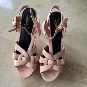 Yves Saint Laurent 75mm patent leather light pink Tribute sandals heels